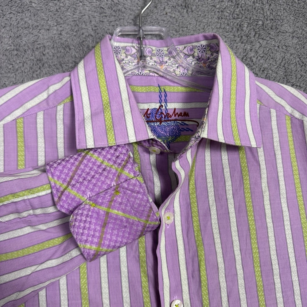 Robert Graham Shirt Mens S Flip Cuff Geometric Striped Modern American Preppy